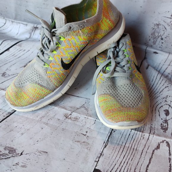 Nike Free 4.0 Flyknit Running Shoes 717075 003 Grey Black Volt size 7 - Picture 1 of 8